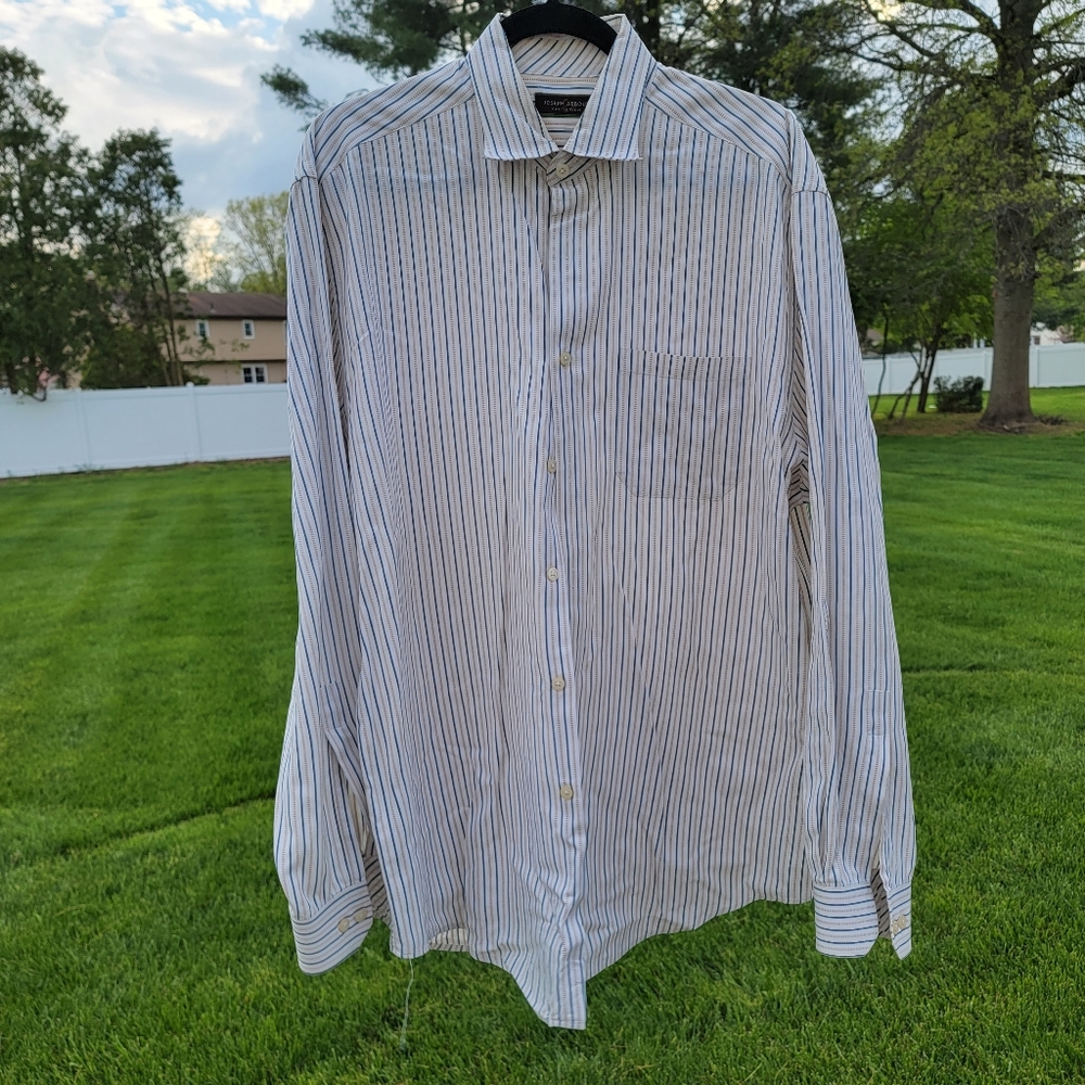 Joseph Abboud Men's Dress Shirt White Blue Gold Yellow Stripe Large Pocket